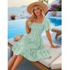 ZESICA Women’s Summer Boho Floral Mini Dress 2026 Casual Short Sleeve Square Neck Swing Beach Vacation Sundress(Sage)