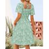 ZESICA Women’s Summer Boho Floral Mini Dress 2026 Casual Short Sleeve Square Neck Swing Beach Vacation Sundress(Sage)