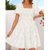 ZESICA Women’s Summer Boho Floral Mini Dress 2026 Casual Short Sleeve Square Neck Swing Beach Vacation Sundress(White)