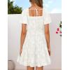ZESICA Women’s Summer Boho Floral Mini Dress 2026 Casual Short Sleeve Square Neck Swing Beach Vacation Sundress(White)