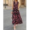 ZESICA Women’s Summer Boho Floral Sleeveless Midi Dress 2026 V Neck Elastic High Waist Flowy Casual Beach Long Dresses(Black)