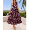 ZESICA Women’s Summer Boho Floral Sleeveless Midi Dress 2026 V Neck Elastic High Waist Flowy Casual Beach Long Dresses(Black)