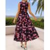 ZESICA Women’s Summer Boho Floral Sleeveless Midi Dress 2026 V Neck Elastic High Waist Flowy Casual Beach Long Dresses(Black)