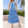 ZESICA Women’s Summer Boho Floral Sleeveless Midi Dress 2026 V Neck Elastic High Waist Flowy Casual Beach Long Dresses(Blue)
