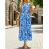 ZESICA Women’s Summer Boho Floral Sleeveless Midi Dress 2026 V Neck Elastic High Waist Flowy Casual Beach Long Dresses(Blue)