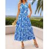 ZESICA Women’s Summer Boho Floral Sleeveless Midi Dress 2026 V Neck Elastic High Waist Flowy Casual Beach Long Dresses(Blue)