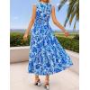 ZESICA Women’s Summer Boho Floral Sleeveless Midi Dress 2026 V Neck Elastic High Waist Flowy Casual Beach Long Dresses(Blue)