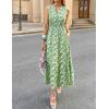 ZESICA Women’s Summer Boho Floral Sleeveless Midi Dress 2026 V Neck Elastic High Waist Flowy Casual Beach Long Dresses(Green)