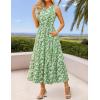 ZESICA Women’s Summer Boho Floral Sleeveless Midi Dress 2026 V Neck Elastic High Waist Flowy Casual Beach Long Dresses(Green)