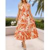 ZESICA Women’s Summer Boho Floral Sleeveless Midi Dress 2026 V Neck Elastic High Waist Flowy Casual Beach Long Dresses(Orange)