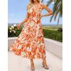ZESICA Women’s Summer Boho Floral Sleeveless Midi Dress 2026 V Neck Elastic High Waist Flowy Casual Beach Long Dresses(Orange)