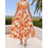 ZESICA Women’s Summer Boho Floral Sleeveless Midi Dress 2026 V Neck Elastic High Waist Flowy Casual Beach Long Dresses(Orange)