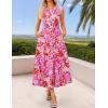 ZESICA Women’s Summer Boho Floral Sleeveless Midi Dress 2026 V Neck Elastic High Waist Flowy Casual Beach Long Dresses(Rose)