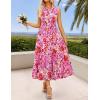 ZESICA Women’s Summer Boho Floral Sleeveless Midi Dress 2026 V Neck Elastic High Waist Flowy Casual Beach Long Dresses(Rose)