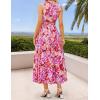 ZESICA Women’s Summer Boho Floral Sleeveless Midi Dress 2026 V Neck Elastic High Waist Flowy Casual Beach Long Dresses(Rose)