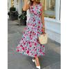 ZESICA Women’s Summer Boho Floral Sleeveless Midi Dress 2026 V Neck Elastic High Waist Flowy Casual Beach Long Dresses(Sky Blue)