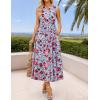 ZESICA Women’s Summer Boho Floral Sleeveless Midi Dress 2026 V Neck Elastic High Waist Flowy Casual Beach Long Dresses(Sky Blue)