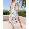 ZESICA Women’s Summer Boho Floral Sleeveless Midi Dress 2026 V Neck Elastic High Waist Flowy Casual Beach Long Dresses(White)