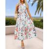 ZESICA Women’s Summer Boho Floral Sleeveless Midi Dress 2026 V Neck Elastic High Waist Flowy Casual Beach Long Dresses(White)