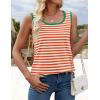 ZESICA Women’s Summer Casual Striped Tank Top Sleeveless Scoop Neck Loose Fit Color Block Tops 2026 Fashion Clothes(Orange)