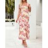 ZESICA Women’s Summer Floral Bodycon Maxi Dress 2026 Square Neck Mesh Ruffle Elegant Cocktail Wedding Party Long Dresses(Apricot)