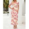 ZESICA Women’s Summer Floral Bodycon Maxi Dress 2026 Square Neck Mesh Ruffle Elegant Cocktail Wedding Party Long Dresses(Apricot)
