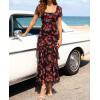 ZESICA Women’s Summer Floral Bodycon Maxi Dress 2026 Square Neck Mesh Ruffle Elegant Cocktail Wedding Party Long Dresses(Black)