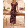 ZESICA Women’s Summer Floral Bodycon Maxi Dress 2026 Square Neck Mesh Ruffle Elegant Cocktail Wedding Party Long Dresses(Black)