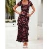 ZESICA Women’s Summer Floral Bodycon Maxi Dress 2026 Square Neck Mesh Ruffle Elegant Cocktail Wedding Party Long Dresses(Black)