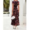 ZESICA Women’s Summer Floral Bodycon Maxi Dress 2026 Square Neck Mesh Ruffle Elegant Cocktail Wedding Party Long Dresses(Black)