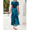 ZESICA Women’s Summer Floral Bodycon Maxi Dress 2026 Square Neck Mesh Ruffle Elegant Cocktail Wedding Party Long Dresses(Blue)