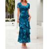 ZESICA Women’s Summer Floral Bodycon Maxi Dress 2026 Square Neck Mesh Ruffle Elegant Cocktail Wedding Party Long Dresses(Blue)