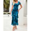 ZESICA Women’s Summer Floral Bodycon Maxi Dress 2026 Square Neck Mesh Ruffle Elegant Cocktail Wedding Party Long Dresses(Blue)