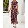 ZESICA Women’s Summer Floral Bodycon Maxi Dress 2026 Square Neck Mesh Ruffle Elegant Cocktail Wedding Party Long Dresses(Brown)