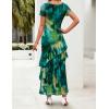 ZESICA Women’s Summer Floral Bodycon Maxi Dress 2026 Square Neck Mesh Ruffle Elegant Cocktail Wedding Party Long Dresses(Green)