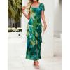 ZESICA Women’s Summer Floral Bodycon Maxi Dress 2026 Square Neck Mesh Ruffle Elegant Cocktail Wedding Party Long Dresses(Green)