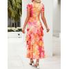 ZESICA Women’s Summer Floral Bodycon Maxi Dress 2026 Square Neck Mesh Ruffle Elegant Cocktail Wedding Party Long Dresses(Orange)