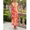 ZESICA Women’s Summer Floral Bodycon Maxi Dress 2026 Square Neck Mesh Ruffle Elegant Cocktail Wedding Party Long Dresses(Orange)