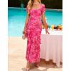 ZESICA Women’s Summer Floral Bodycon Maxi Dress 2026 Square Neck Mesh Ruffle Elegant Cocktail Wedding Party Long Dresses(Rose)