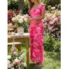 ZESICA Women’s Summer Floral Bodycon Maxi Dress 2026 Square Neck Mesh Ruffle Elegant Cocktail Wedding Party Long Dresses(Rose)