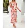ZESICA Women’s Summer Floral Bodycon Maxi Dress 2026 Square Neck Mesh Ruffle Elegant Cocktail Wedding Party Long Dresses(Vintage Pink)