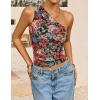 ZESICA Womens Summer Floral Going Out Tank Tops 2026 Off Shoulder Slim Fit Y2K Crop Mesh Top Beach Vacation Outfits(Floral Black)