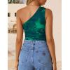 ZESICA Womens Summer Floral Going Out Tank Tops 2026 Off Shoulder Slim Fit Y2K Crop Mesh Top Beach Vacation Outfits(Green)