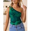 ZESICA Womens Summer Floral Going Out Tank Tops 2026 Off Shoulder Slim Fit Y2K Crop Mesh Top Beach Vacation Outfits(Green)