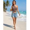 ZESICA Womens Summer Floral Going Out Tank Tops 2026 Off Shoulder Slim Fit Y2K Crop Mesh Top Beach Vacation Outfits(Leopard)