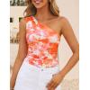 ZESICA Womens Summer Floral Going Out Tank Tops 2026 Off Shoulder Slim Fit Y2K Crop Mesh Top Beach Vacation Outfits(Orange)