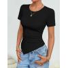 ZESICA Women’s Summer Going Out Ruched Tops 2026 Dressy Casual Short Sleeve Ribbed Asymmetrical Shirts(Black)