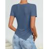 ZESICA Women’s Summer Going Out Ruched Tops 2026 Dressy Casual Short Sleeve Ribbed Asymmetrical Shirts(Gray Blue)