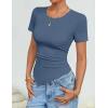 ZESICA Women’s Summer Going Out Ruched Tops 2026 Dressy Casual Short Sleeve Ribbed Asymmetrical Shirts(Gray Blue)