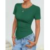 ZESICA Women’s Summer Going Out Ruched Tops 2026 Dressy Casual Short Sleeve Ribbed Asymmetrical Shirts(Green)